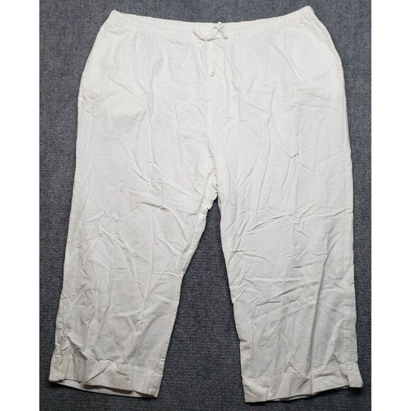Susan Graver Style Pants Womens 3X White Cotton Capri Stretch Pull On High Rise - Picture 1 of 9